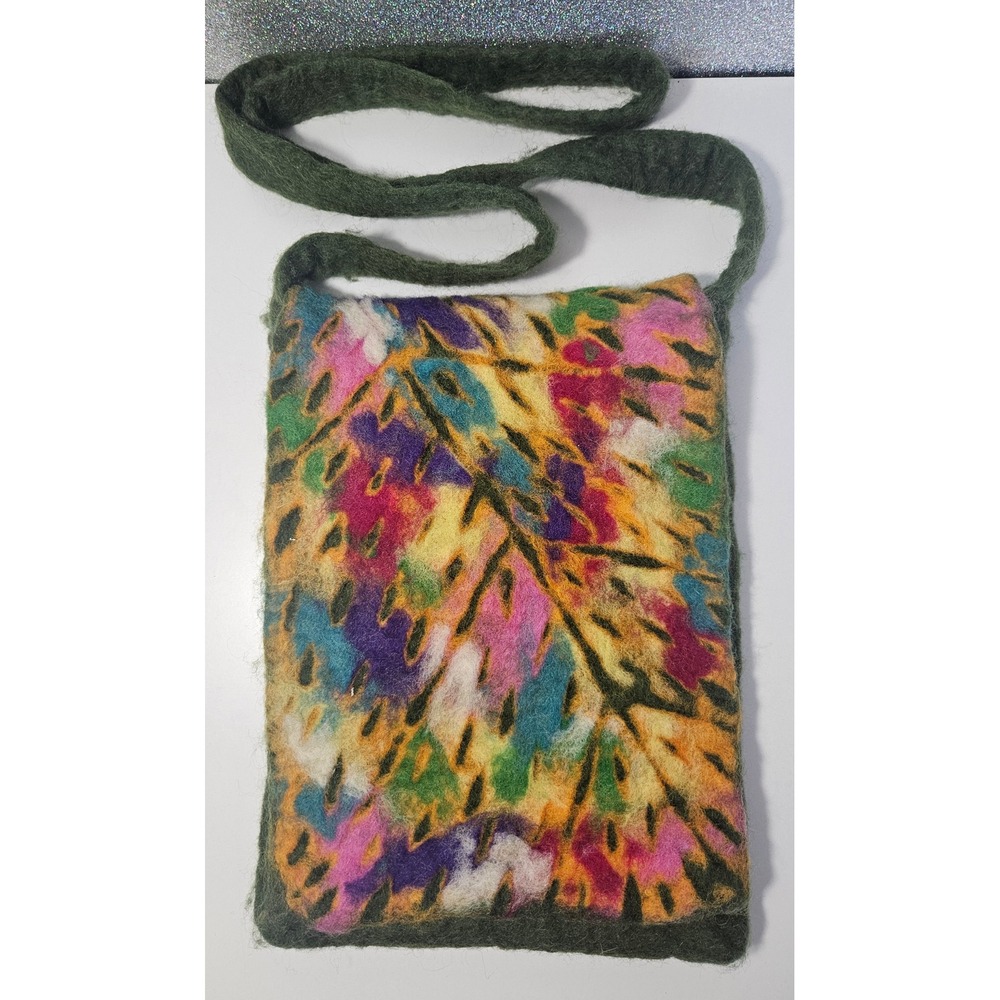 Handmade Nepalese‎ Wool Felted Shoulder Bag Colorful Leaf Design Crossbody NWOT